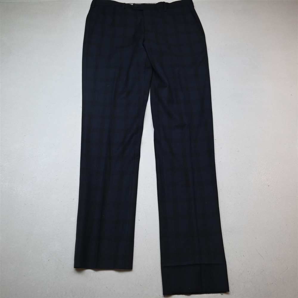 JB Britches 34x34 Blue Windowpane Check Wool Flannel Slim Dress Mens Pants
